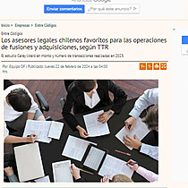 Los asesores legales chilenos favoritos para las operaciones de fusiones y adquisiciones, segn TTR